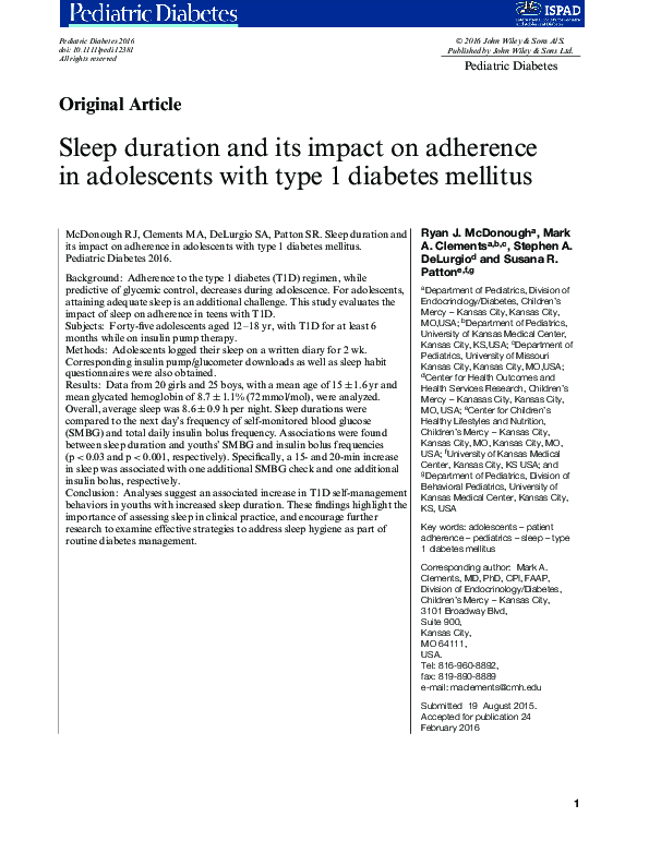 (PDF) Sleep duration and its impact on adherence in adolescents with ...
