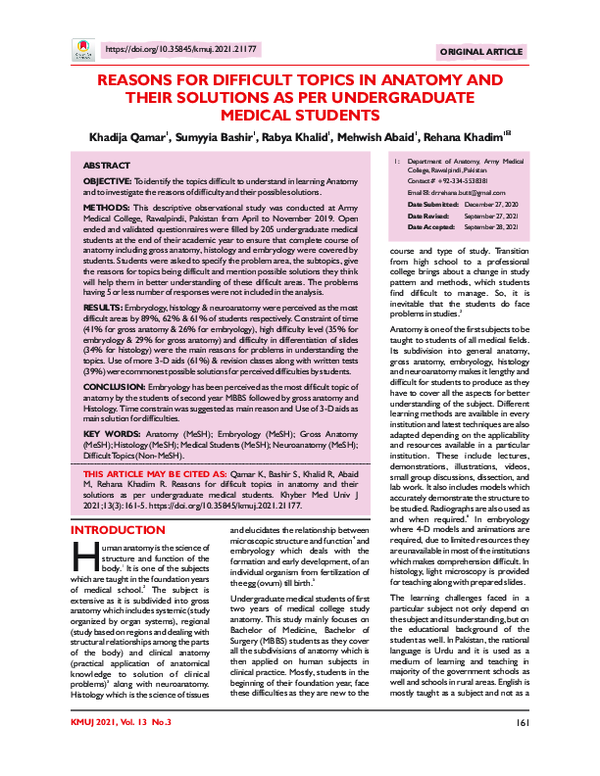 (PDF) Reasons for Difficult Topics in Anatomy and Their Solutions as ...