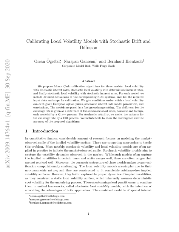 (PDF) Calibrating Local Volatility Models with Stochastic Drift and ...