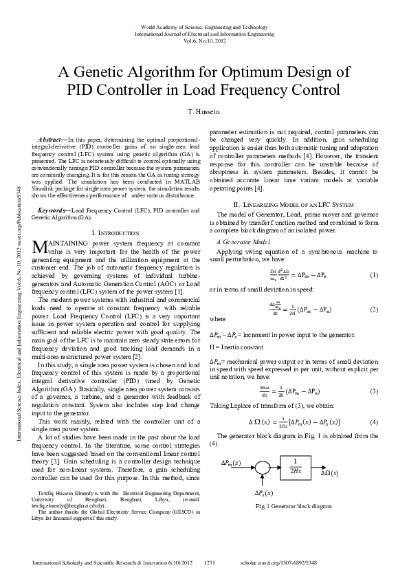 (PDF) A Genetic Algorithm For Optimum Design Of Pid Controller In Load ...