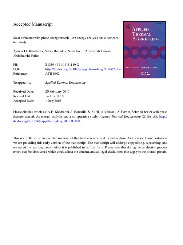 (PDF) Solar air heater with phase change material: An energy analysis ...