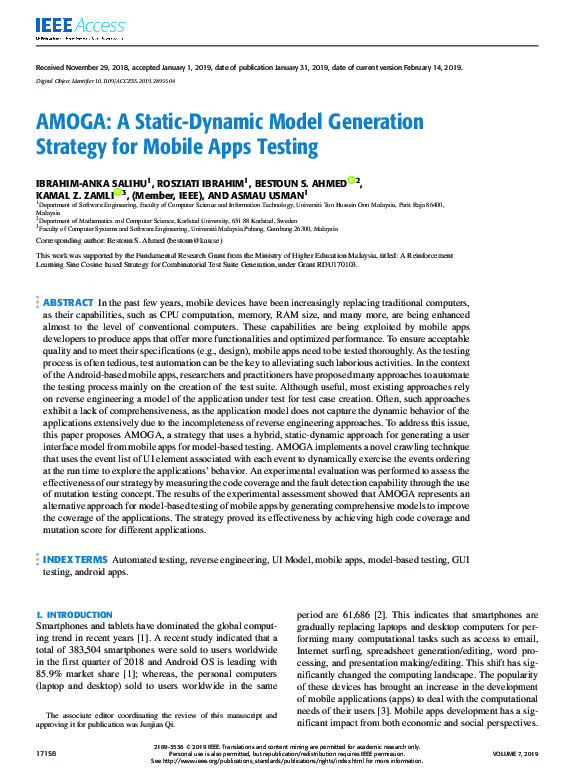 (PDF) AMOGA: A Static-Dynamic Model Generation Strategy for Mobile Apps ...