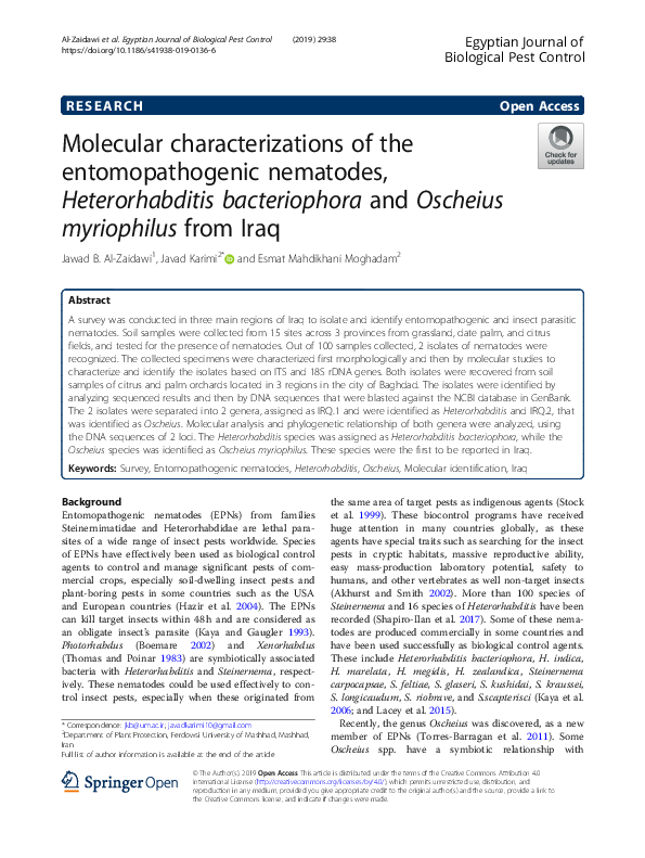 (PDF) Molecular characterizations of the entomopathogenic nematodes ...