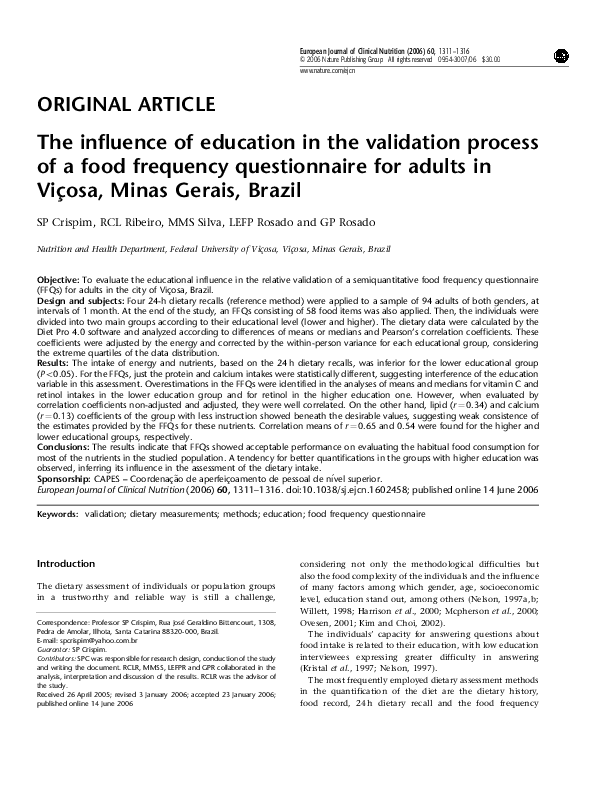 (PDF) The influence of education in the validation process of a food ...