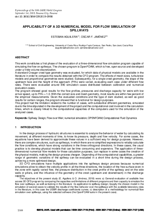 (PDF) Applicability of a 3D Numerical Model for Flow Simulation of ...