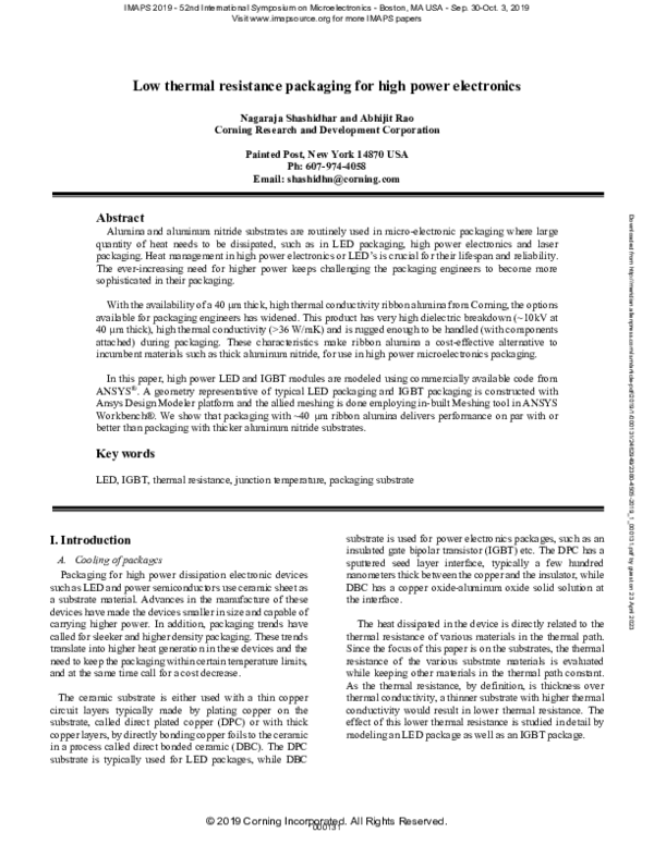 (PDF) Low thermal resistance packaging for high power electronics