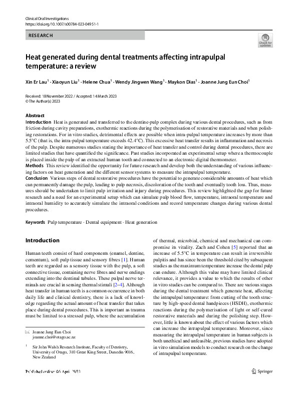 (PDF) Heat generated during dental treatments affecting intrapulpal ...