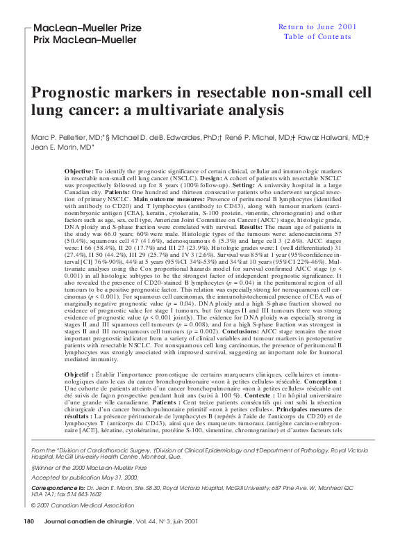 (PDF) Prognostic markers in resectable non-small cell lung cancer: a ...