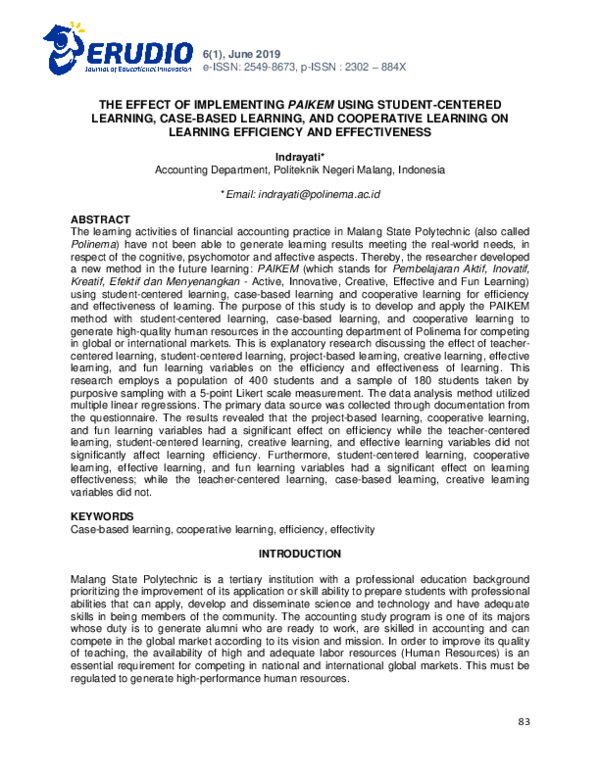 (PDF) The Effect of Implementing Paikem Using Student-Centered Learning ...