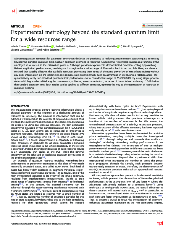 (PDF) Experimental metrology beyond the standard quantum limit for a ...