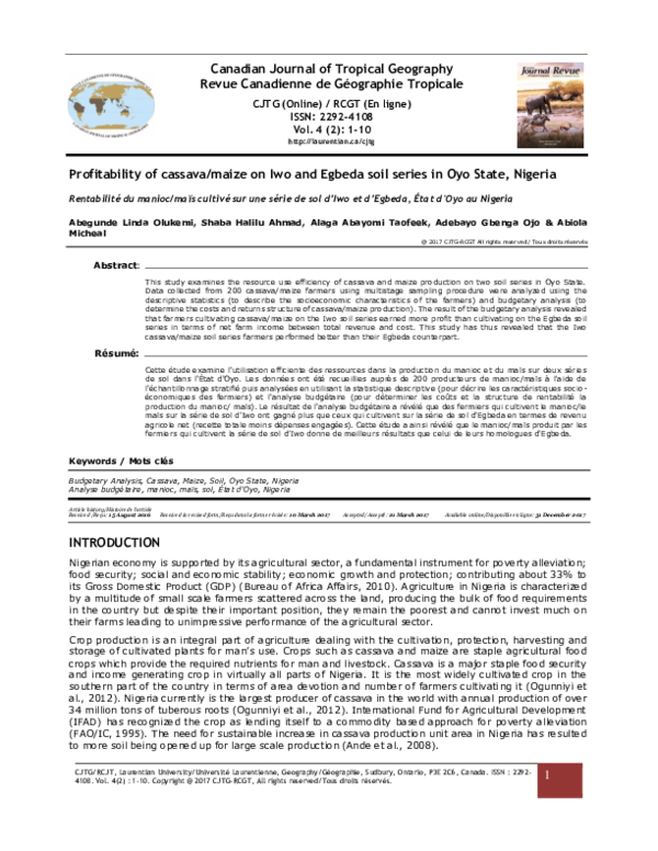 (PDF) Profitability of cassava / maize on Iwo and Egbeda soil series in ...