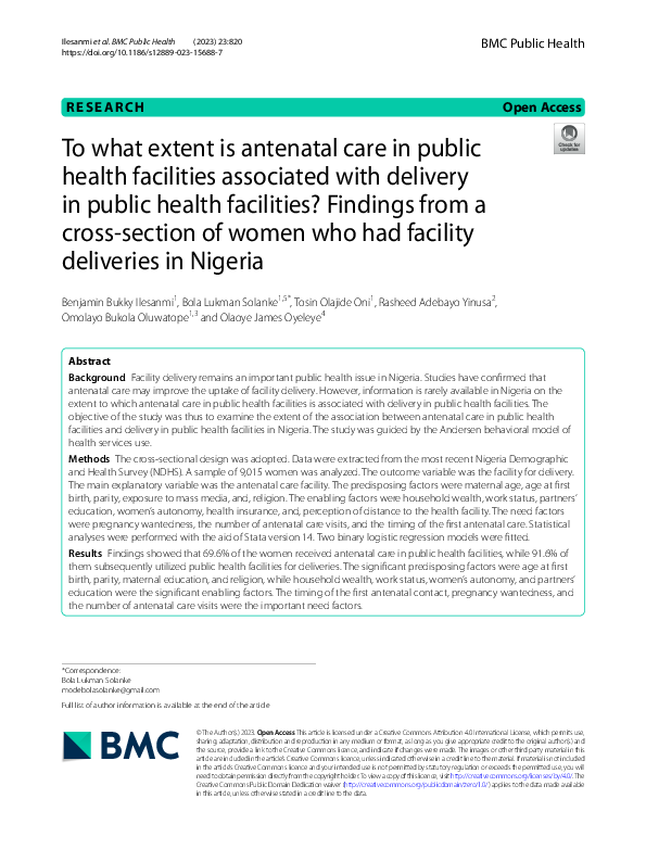 (PDF) To what extent is antenatal care in public health facilities ...