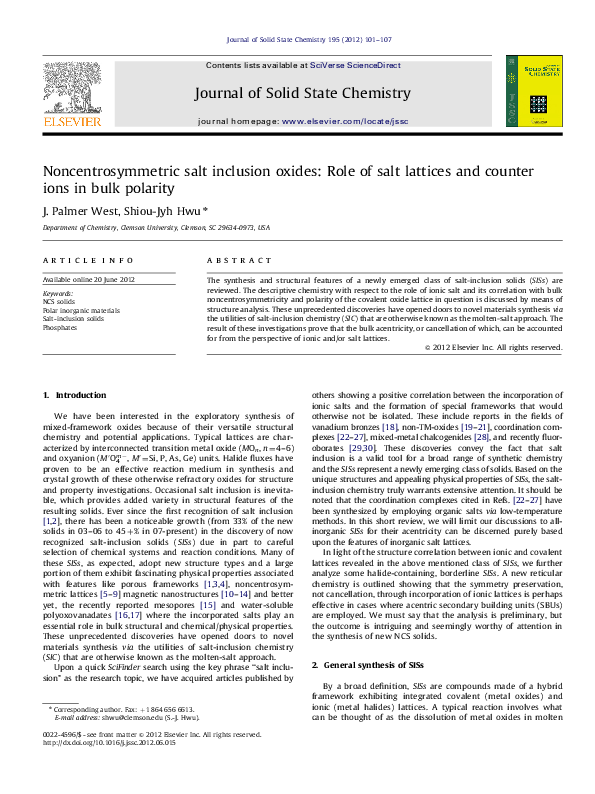 (PDF) Noncentrosymmetric salt inclusion oxides: Role of salt lattices ...
