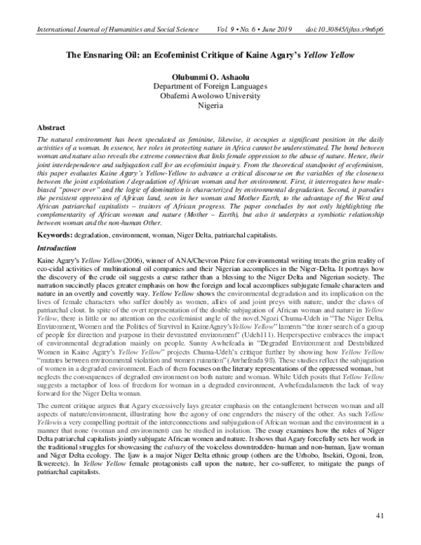 (PDF) The Ensnaring Oil an Ecofeminist Critique of Kaine Agary’s