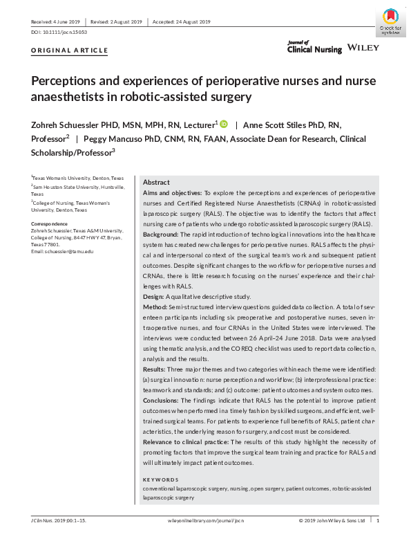 (PDF) Perceptions and experiences of perioperative nurses and nurse ...
