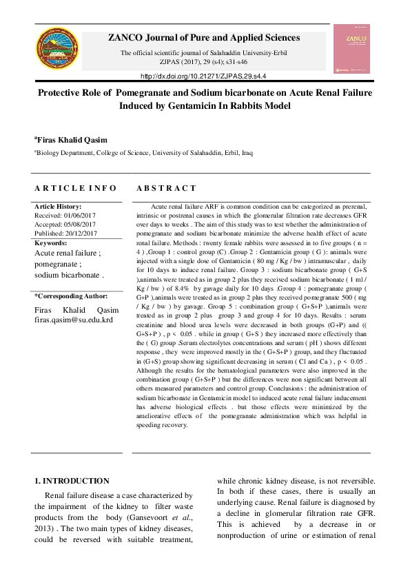 (PDF) Protective Role of Pomegranate and Sodium bicarbonate on Acute ...