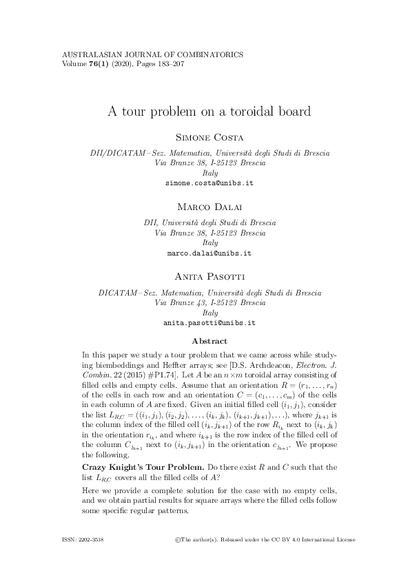 (PDF) A tour problem on a toroidal board