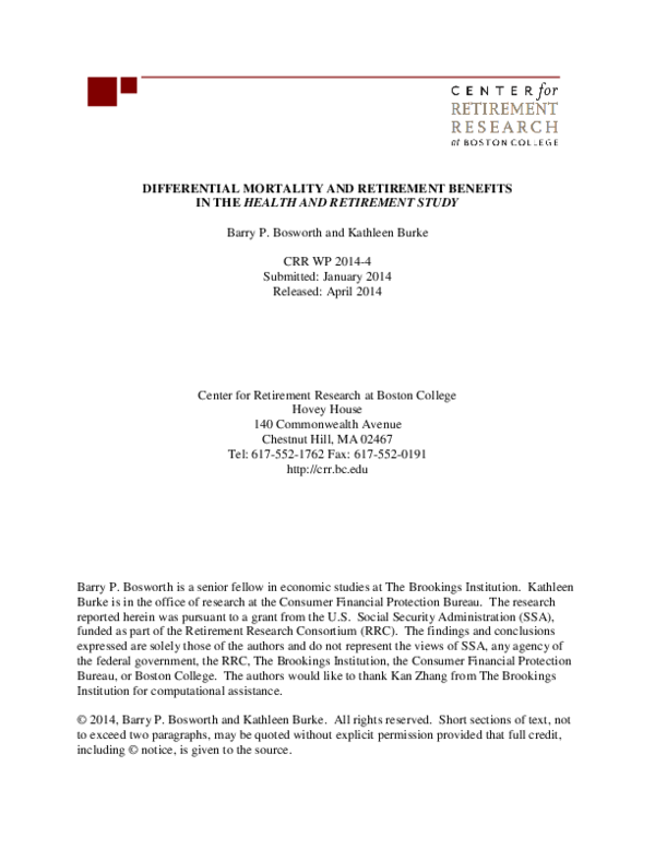 (PDF) Differential Mortality and Retirement Benefits in the Health and ...