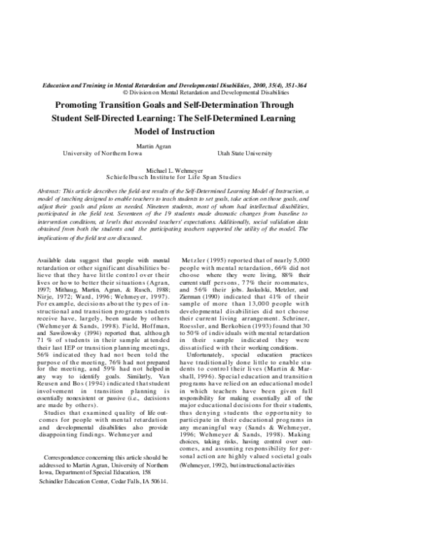 (PDF) Promoting transition goals and selfdetermination through student