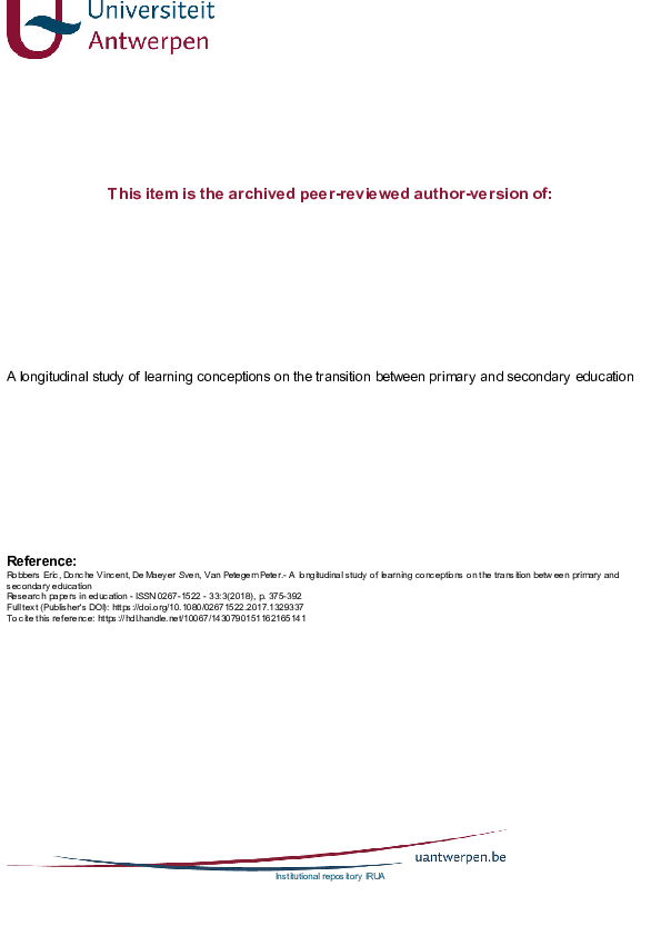 Pdf A Longitudinal Study Of Learning Conceptions On The Transition Pdf A Longitudinal Study Of Learning Conceptions On The Transition