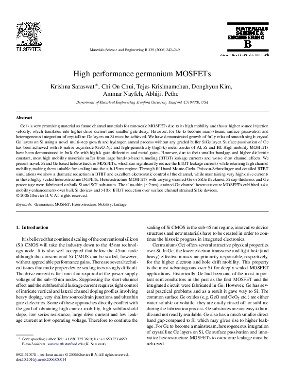 (PDF) High performance germanium MOSFETs