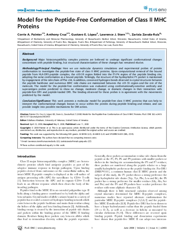 (PDF) Model for the Peptide-Free Conformation of Class II MHC Proteins