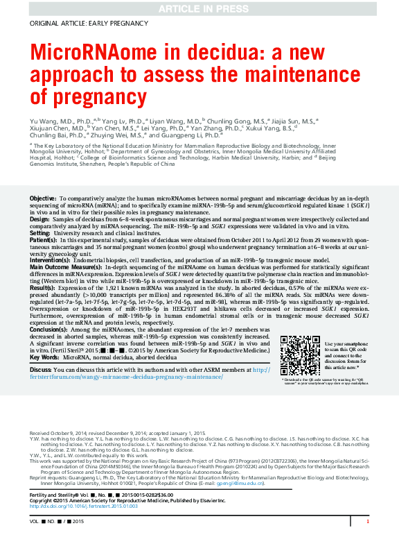 MicroRNAome in decidua: a new approach to assess the maintenance of pregnancy