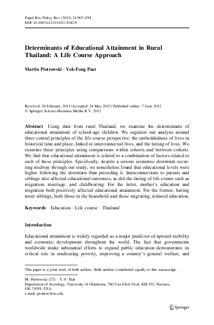 (PDF) Determinants of Educational Attainment in Rural Thailand: A Life ...