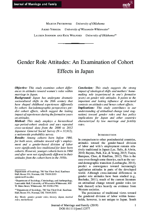 (PDF) Gender Role Attitudes: An Examination of Cohort Effects in Japan