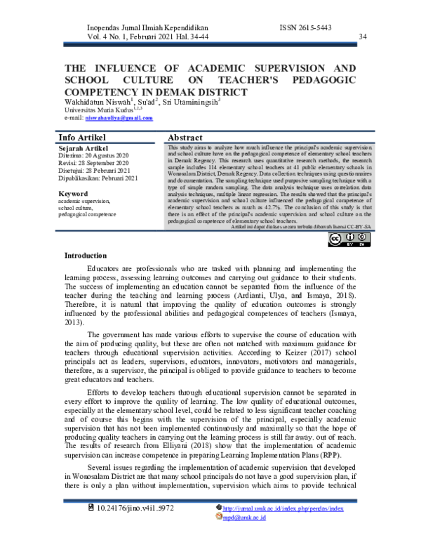 (PDF) The Influence of Academic Supervision and School Culture on ...