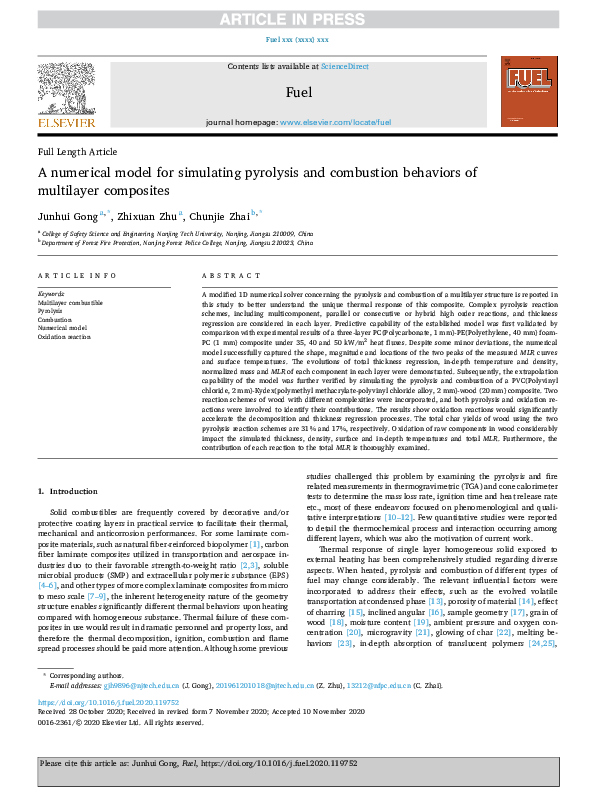 (PDF) A numerical model for simulating pyrolysis and combustion ...