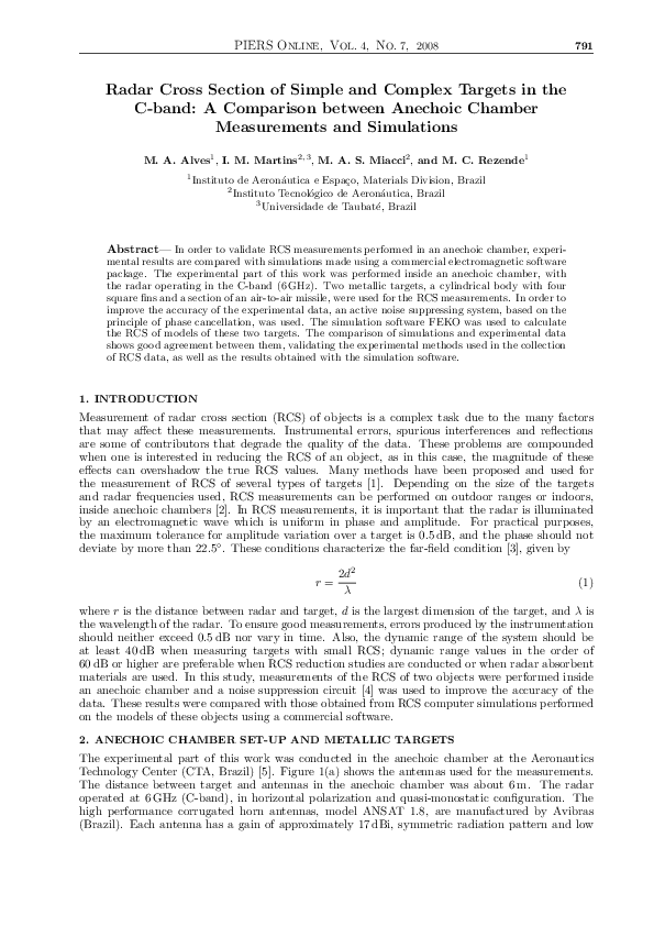 (PDF) Radar Cross Section of Simple and Complex Targets in the Cband