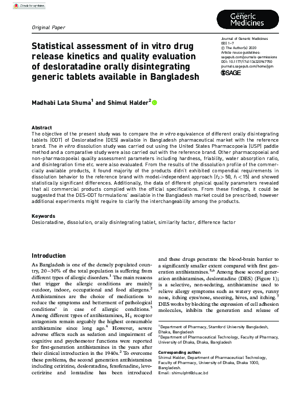 (PDF) Statistical assessment of in vitro drug release kinetics and ...