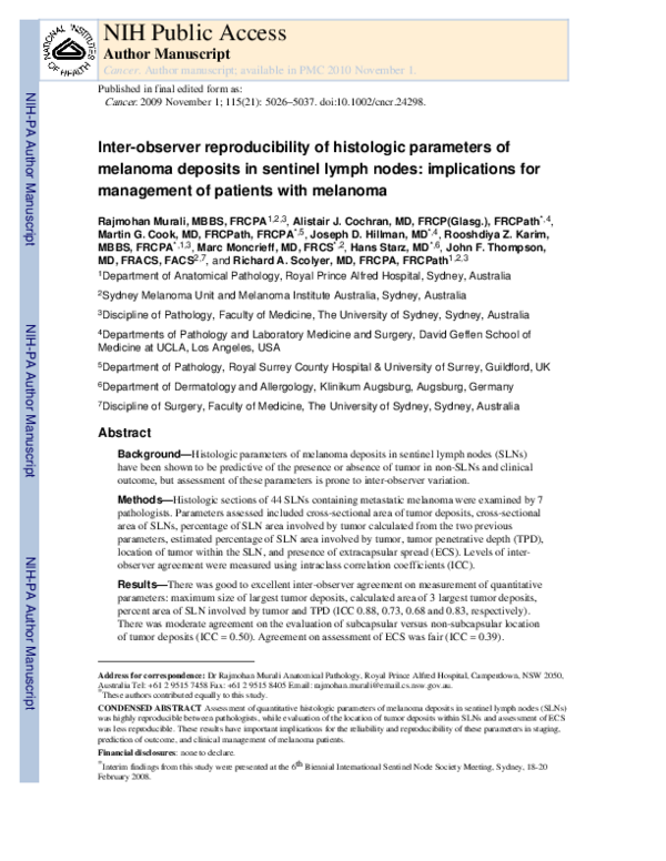 (PDF) Interobserver reproducibility of histologic parameters of ...