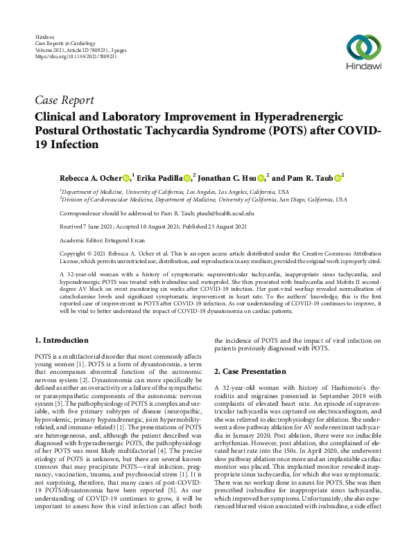 (PDF) Clinical and Laboratory Improvement in Hyperadrenergic Postural