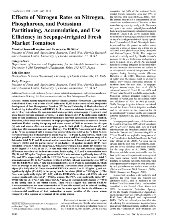 (PDF) Effects of Nitrogen Rates on Nitrogen, Phosphorous, and Potassium ...