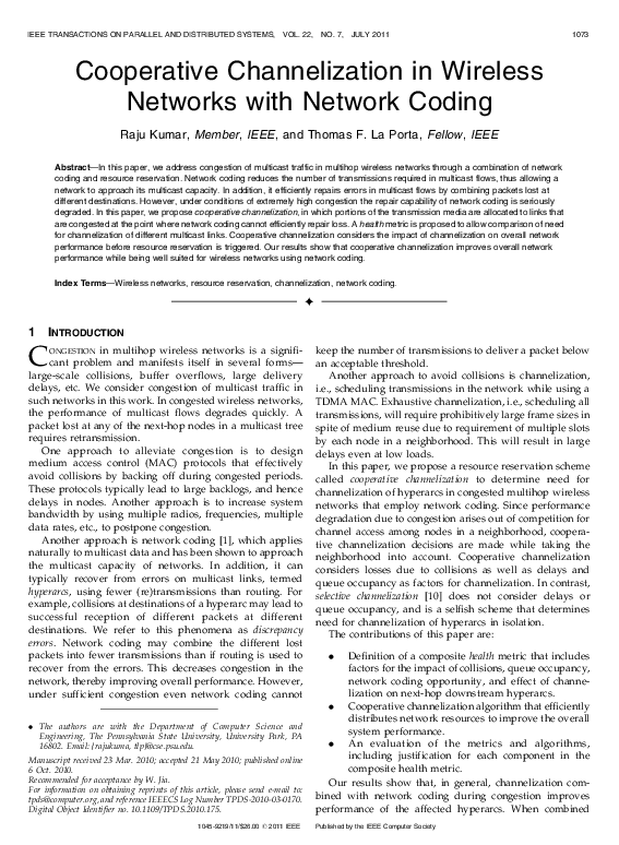 (PDF) Cooperative Channelization in Wireless Networks with Network Coding