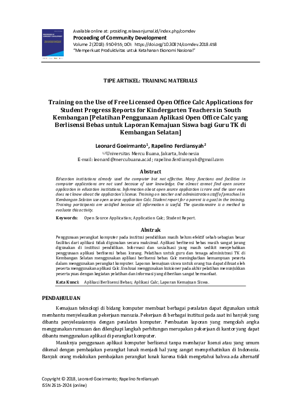 (PDF) Training on the Use of Free Licensed Open Office Calc ...