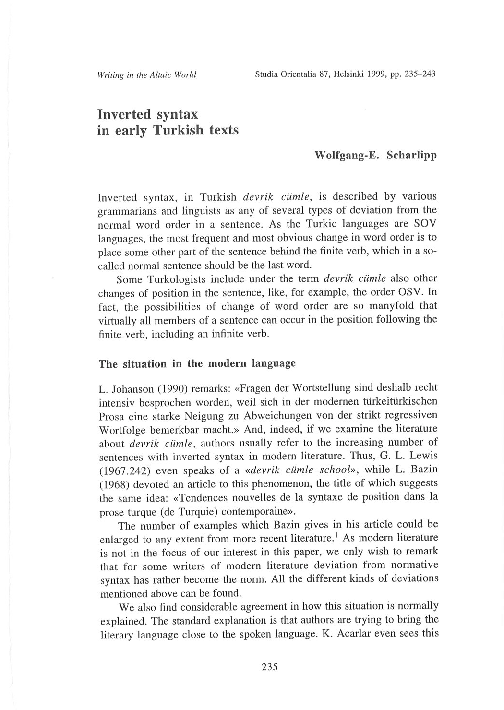 (PDF) Inverted Syntax in Early Turkish Texts