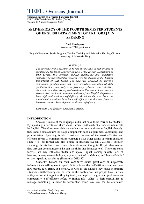 (PDF) Self-Efficacy of the Fourth Semester Students of English ...