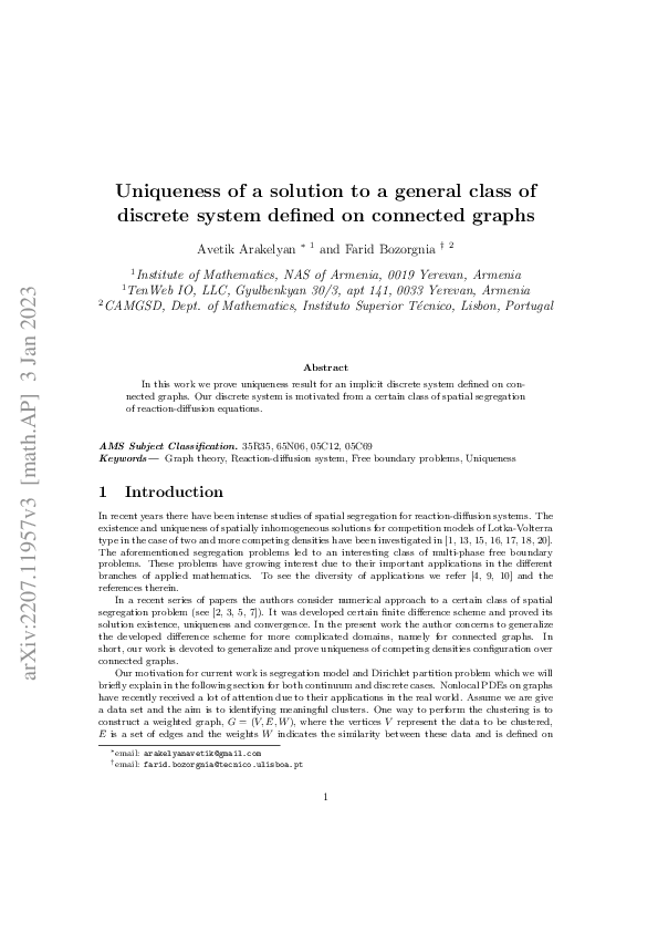 (PDF) Uniqueness of a solution to a general class of discrete system ...