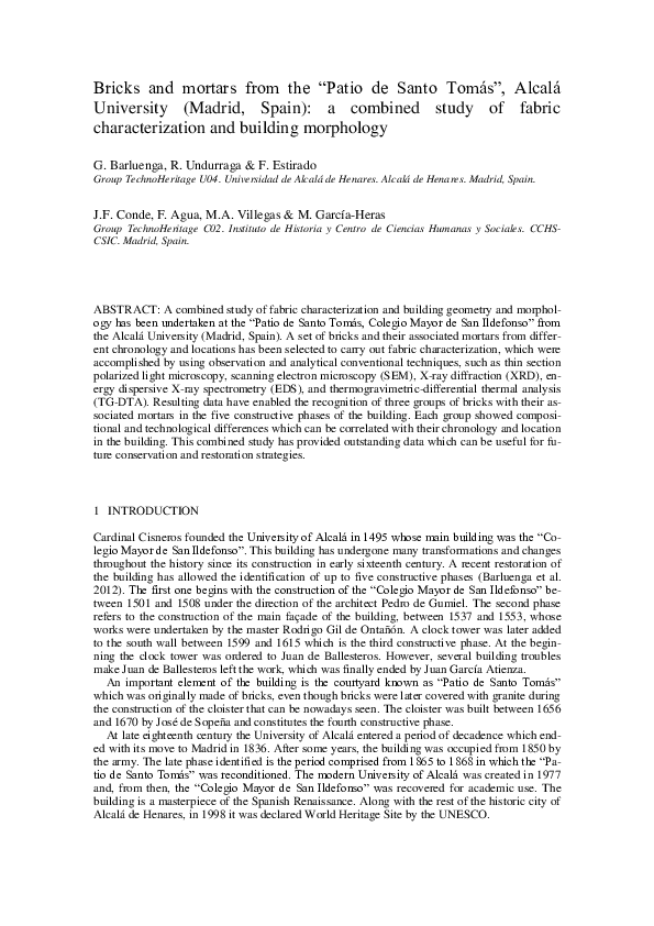 (PDF) Bricks and mortars from the “Patio de Santo Tomás”, Alcalá