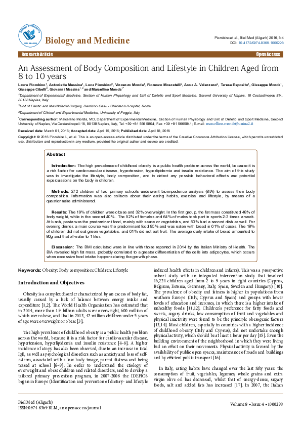 (PDF) An Assessment of Body Composition and Lifestyle in Children Aged ...