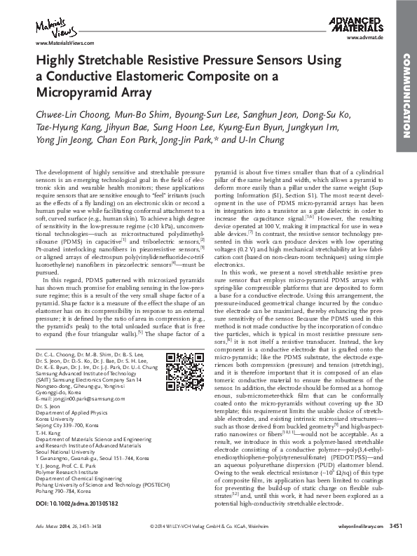 (PDF) Highly Stretchable Resistive Pressure Sensors Using a Conductive ...