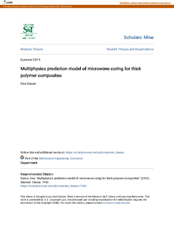 (PDF) Multiphysics Prediction Model of Microwave Curing for Thick