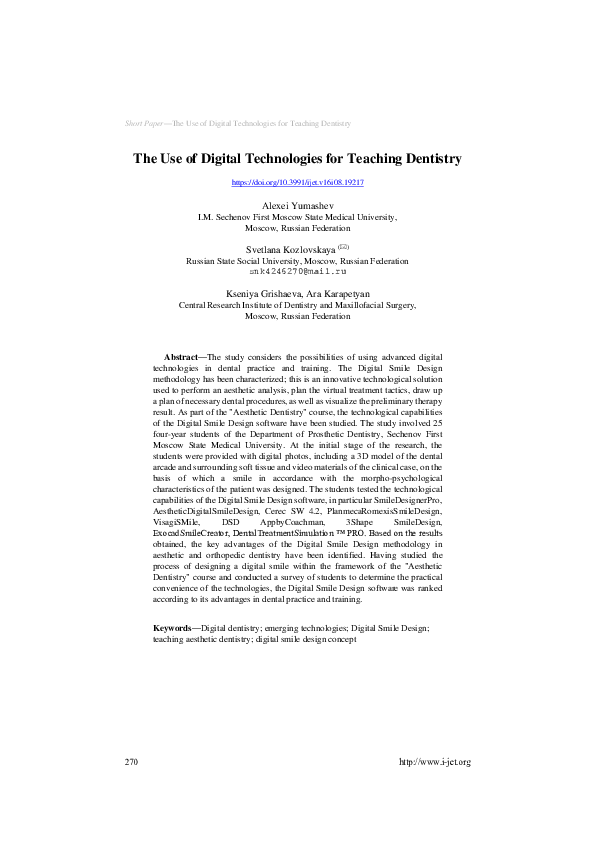 (PDF) The Use of Digital Technologies for Teaching Dentistry