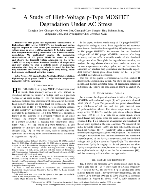 (PDF) A Study of HighVoltage pType MOSFET Degradation Under AC Stress