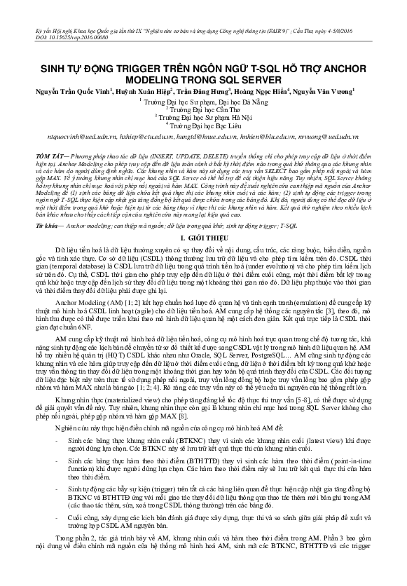 (PDF) Sinh Tự Động Trigger Trên Ngôn Ngữ T-SQL Hỗ Trợ Anchor Modeling ...