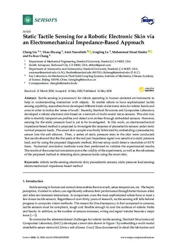 (PDF) Static Tactile Sensing for a Robotic Electronic Skin via an ...