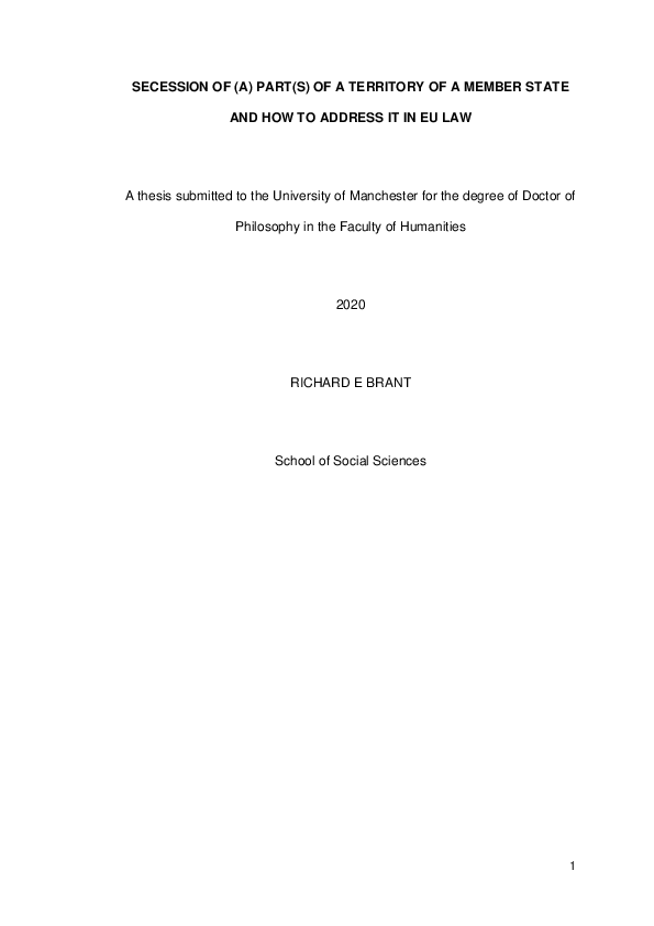 (PDF) Secession of (a) part(s) of a territory of a Member State and how ...